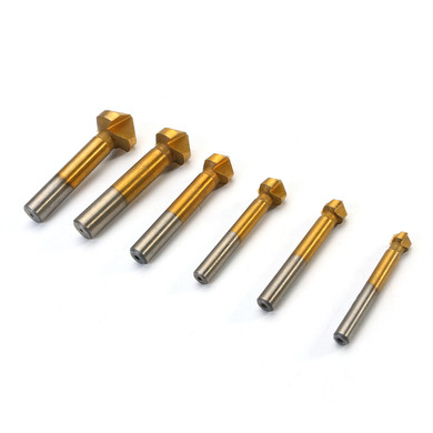 Drillpro 6pcs 3 Flute Titanium Chamfer 90 Degree Chamfering End Mill Cutter Countersink Drill Bit
