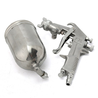 400ML Suction Feed Paint Gravity Spray Sprayer 1/4" Air Hose Fitting Heavy Duty Gravity Feed Dual Action Spray G un Kit Nail Tool (Color: Silver)