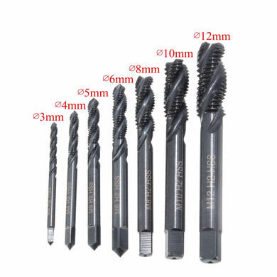Drillpro 7pcs M3-M12 HSS Nitriding Coated Screw Tap Metric Right Hand Spiral Screw Thread Tap