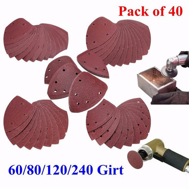 40pcs 60/80/120/240 Grit Mouse Sanding Sheets 140x100mm Triangle Sandpaper Sander Pads