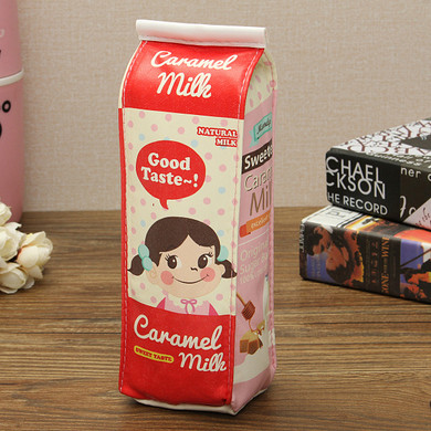 PU Waterproof Milk Box Pencil Pen Case Roll Cosmetic Pouch Pocket Holder Makeup Bag