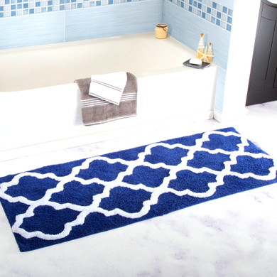Breathable Water Absorption Carpet Mats Anti-slip Navy and Ivory Moroccan Ogee Plush Area Rug For Living Room Bedroom Bathroom