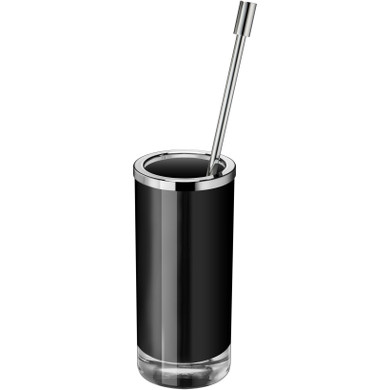 Black Glass Round Toilet Brush Bowl and Holder Cleaner Set W/O Lid, Brass