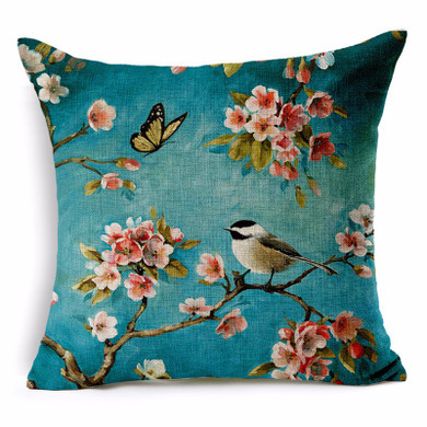 Honana 45x45cm Home Decoration Colorful Flowers and Birds 3D Printed Cotton Linen Pillowcases Sofa Cushion Cover