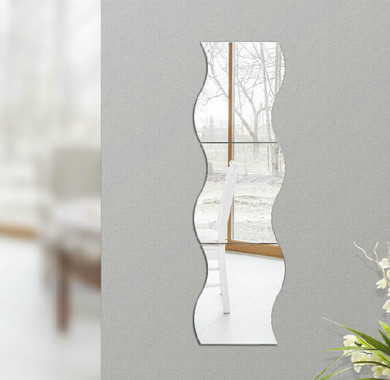 Honana DX-Y1 6Pcs Cute Silver DIY Waves Mirror Wall Stickers Home Wall Bedroom Office Decor