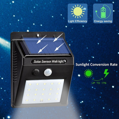 Solar Power 20 LED PIR Motion Sensor Wall Light Waterproof  Outdoor Path Yard Garden Security Lamp
