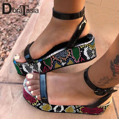 DORATASIA Big Size 34-44 Luxury Brand Lady Summer Gladiator Sandals Women Wedges Party Snake Veins Colorful Sandals Shoes Woman