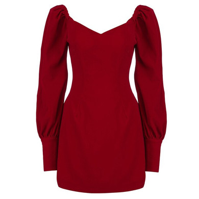 High Quality 2021 Sexy Winter Wine Red Women's Dress Celebrity Latern Sleeve Party Club Vestido Mini Length V Neck Dress Bodycon