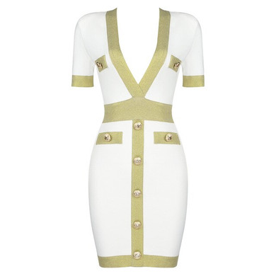 2021 Sexy Short Sleeve  High Quality White Bodycon Dress Designer Fashion Evening Party Dress Vestido Mini
