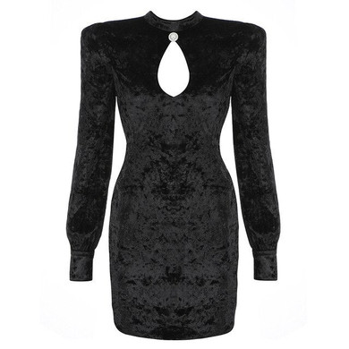 High Quality 2021 Sexy Winter Black Women's Dress Celebrity Hollow Party Club Vestido Mini Length O Neck Dress Bodycon