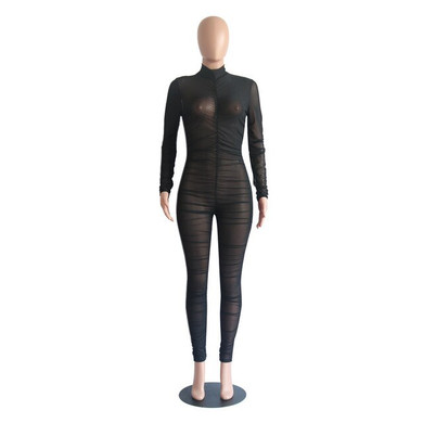 Sexy See Through Mesh Jumpsuit Stretchy Long Pants Bodycon Rompers Night Out Outfits Clubwears