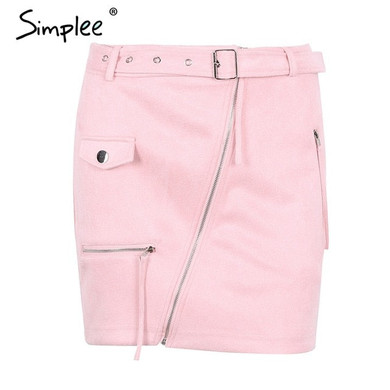 Simplee Suede zipper mini skirt women Streetwear motorcycle belt pencil skirt Fashion elegant winter short skirt female 2017 Simplee Suede zipper mini skirt women Streetwear motorcycle belt pencil skirt Fashion elegant winter short skirt female 2017