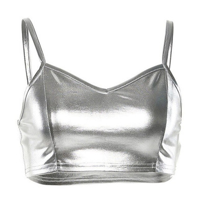 POPALIA Camis Women Sleeveless Short Tops Sexy Shinny Women Fashion Sexy V-Neck Crop Top Female Summer Tank Top Tee