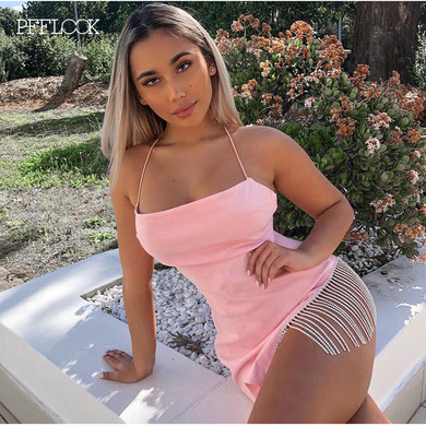 PFFLOOK 2019 Summer Sexy Tassel Diamond Party Dress Bodycon Spaghetti Strap Elegant White Dresses Women Club Mini Vestidos PFFLOOK 2019 Summer Sexy Tassel Diamond Party Dress Bodycon Spaghetti Strap Elegant White Dresses Women Club Mini Vestidos