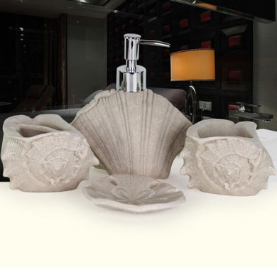 4pcs Bathroom Set Resin Liquid Soap Dispenser Porcelain Soap Toothbrush Holder Home Decoration Light Gray