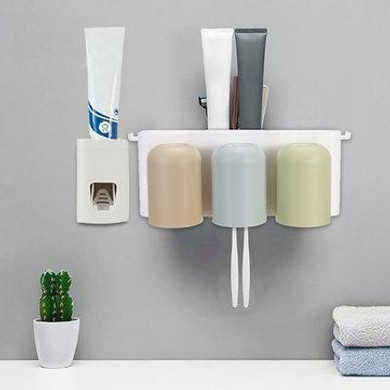 Automatic Toothpaste Dispenser 6 Toothbrush Holder 3 Cups