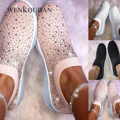 Women Sock Sneakers 2019 Fashion Bling Women Vulcanized Shoes Casual Ladies Slip On Loafers Shoes Female Trainers Tenis Feminino