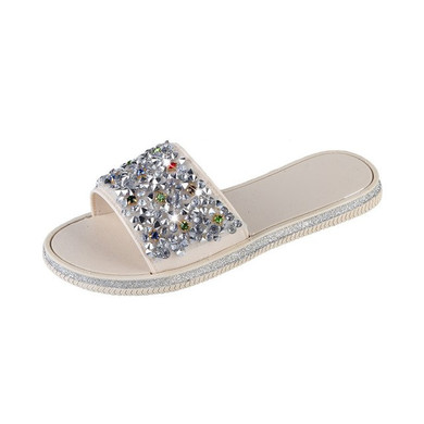 Rimocy crystal shining crystal open toe slippers mujer 2019 summer shoes beach flip flops ladies flat heel rhinestones slides