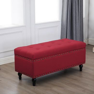 Circlelink Rectangular Storage Bench Chest with Tufted Cushion Top and Nail-Head Trim Cream