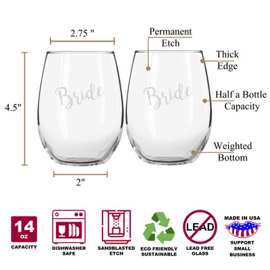 The Bride & The Bride Elegant Stemless Couples WineGlass Set of 2 [Celebrating love has never been so classy!]