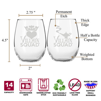 Villain Squad Queen of Hearts & Jafar Stemless Couples WineGlass Set of 2