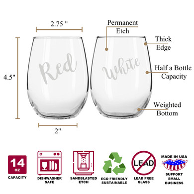 Red or White Stemless Couples WineGlass Set of 2 [Because why not be fun about it?!]
