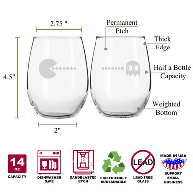 Pacman & Ghost Classic Gaming Stemless Couples WineGlass Set of 2 [It's Game ON With These!]