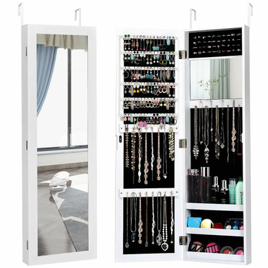 Wall Door Mounted Mirrored Jewelry Cabinet Storage Organizer