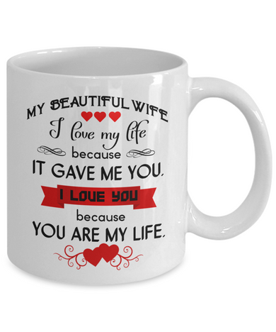 To my wife coffee mug: I love my life because it gave me you. I love you because you are my life. 953