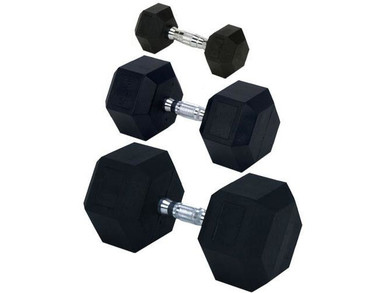 Rubber Encased Solid Hex Dumbbell 60lb