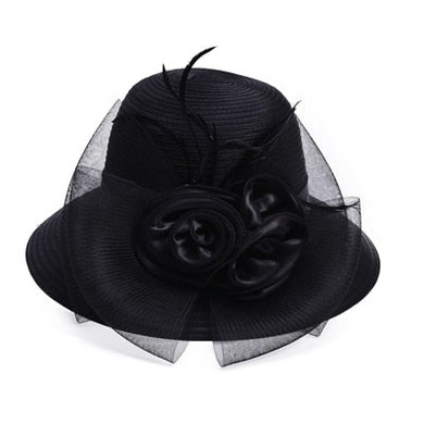 Satin Ribbon Feathers Floral Wide Brim Hats Floppy- Kentucky Derby-Church-Tea Party-assorted colors