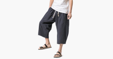 Men's Breathable Cotton Linen Drawstring Casual Shorts