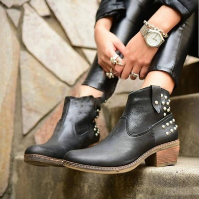 Women Zipper Rivet Round Toe Ankle Matin Boots