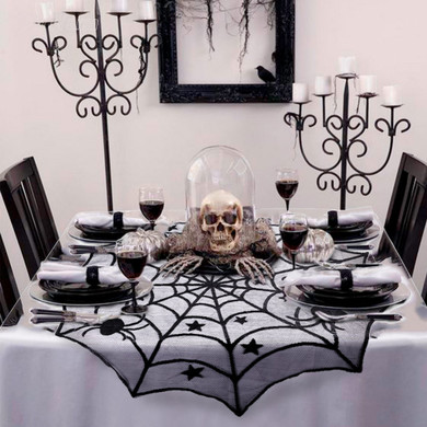 Black Lace Spiderweb Table Cloth  Horror Halloween Party Decoration