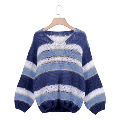 Paneled knit V-neck Striped Sweater