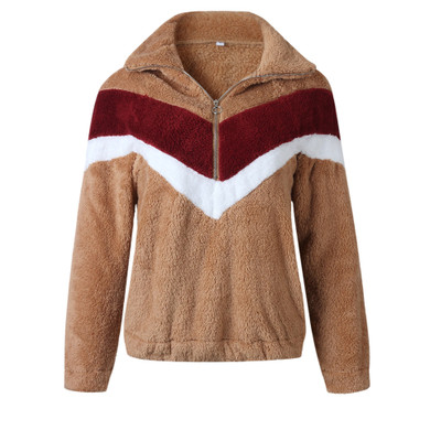Women's Fashion Stitching Zip Plush Coat