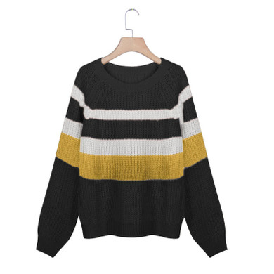 Loose-fit Round Neck Contrast Long Sleeve Sweater