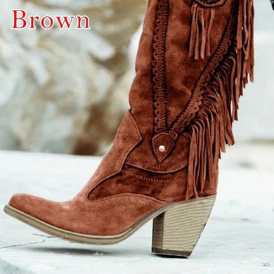 Tassel Mid-calf Low Heel Bohemia Style Motorcycle Boots