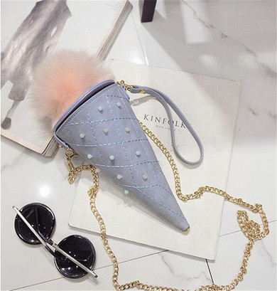 Women Ice Cream Shape Handbag Plush Hair Fur Shoulder Messenger Purse for Female Crossbody Bag Chain Party Cute Ladies Pearl