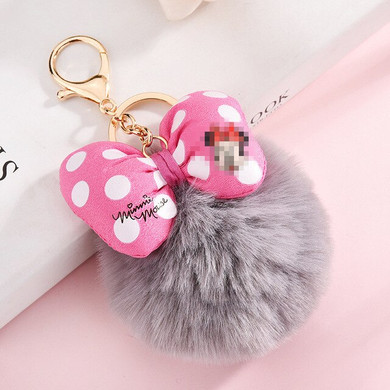 Bowknot Rabbit Fur Ball Pompom For Car Keychain Bag Key Chains Jewelry Women Car Bag Key Ring Llaveros Chaveiros