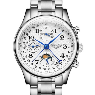GUANQIN Men Mechanical Sapphire Watches Leather Luxury Top Brand Waterproof Automatic Wristwatch Calendar Moon Relogio Masculino