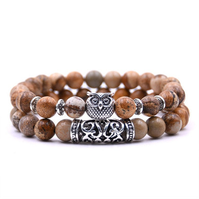 2 Pcs/set Fashion Couple Tiger Eye Stone Bracelets Bangles Classic Black White Natural Lava Stones Charm Bead Bracelet Women Men