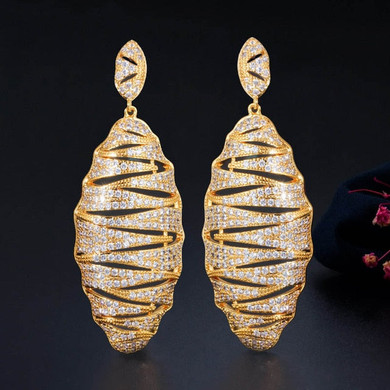CWWZircons African Cubic Zirconia 3 Tone Gold Wedding Women Long Dress Earrings Luxury Fashion Bridal Party Jewelry CZ675