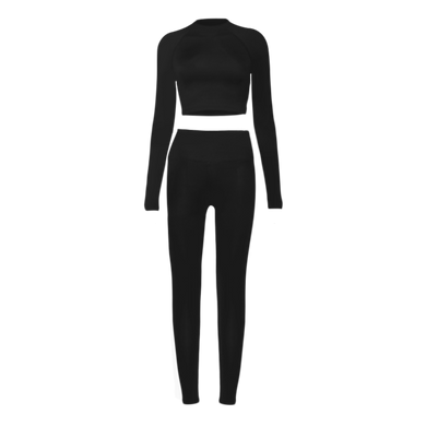 Kliou Solid Casual Sporty Active Wear Two Piece Sets Women 2020 Workout Long Sleeve Basic Crop Top And Leggings Matching Outfits