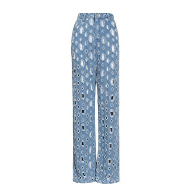 TWOTWINSTYLE Hole Hollow Out tassel Denim Trousers Women High Waist Streetwear straight slim Pants 2020 Summer Fashion New TWOTWINSTYLE Hole Hollow Out tassel Denim Trousers Women High Waist Streetwear straight slim Pants 2020 Summer Fashion New