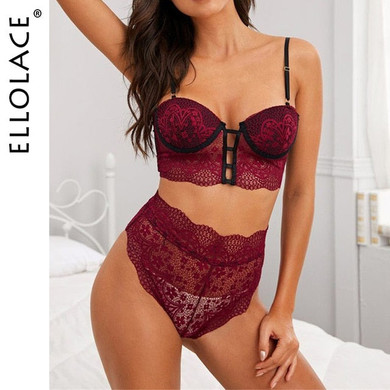 Ellolace Lingerie Set Sexy Women's Underwear Bra and Bandage Hight Waist Panties Bra Party Set Underwear women Lace Lingerie Set