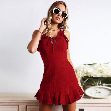 MIOFAR 2020 Summer Women's Mini Dress Fashion Ruffled V-neck Lady Dress Sexy Mini Sleeveless Suspender Party Dresses Plus Size
