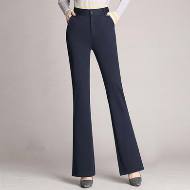 Elegant Women's Office Lady High Waist Flare Pants Solid Elastic Formal Long Stretch Trousers