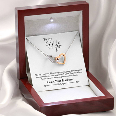 "To My Wife" Interlocking Hearts Pendant Necklace Gift Set