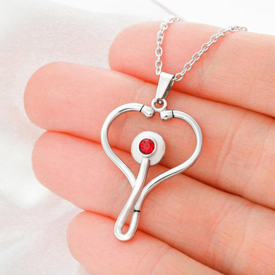 Angel Nurse Stethoscope Necklace - W/ Red Swarovski® Crystal Pendant